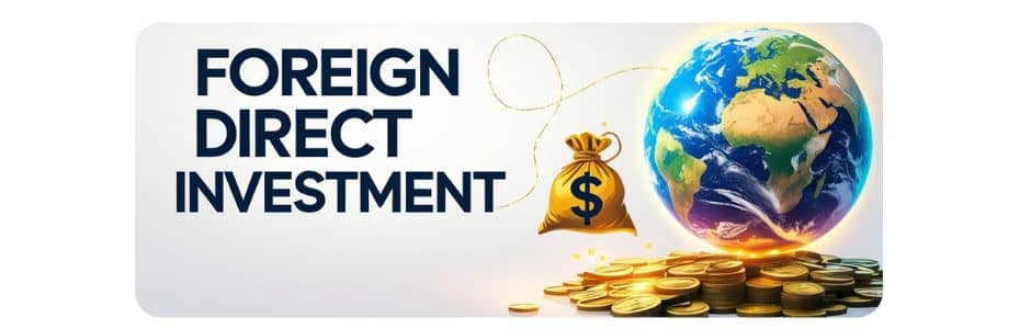 Illustration showing different types of Foreign Direct Investment (FDI) – horizontal, vertical, conglomerate, and platform FDI