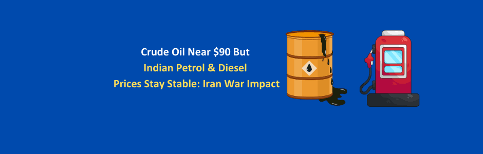 Crude oil tanker sailing near Strait of Hormuz with price label around $90 per barrel amid Middle East tensions