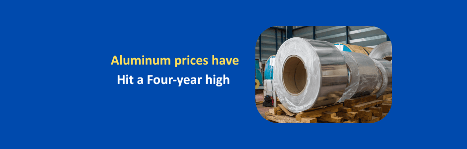 aluminum price chart hitting 4-year high $3,449 per tonne amid Middle East war March 2026