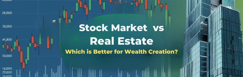Illustration comparing stock market and real estate investment options in India