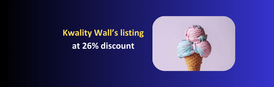 Stock chart on listing day showing Kwality Wall’s opening at ₹29.80, nearly 26 percent below indicative price