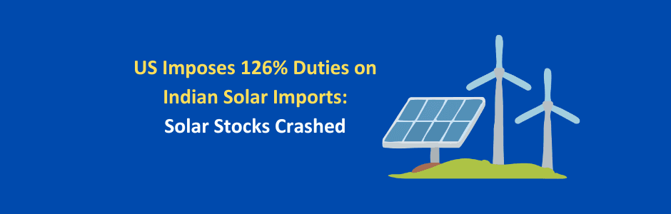 Red arrow crashing stock chart of Waaree Energies after US announces 126% duties on Indian solar imports