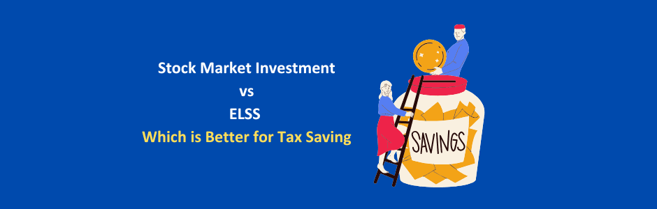 Illustration of investor choosing between ELSS tax-saving mutual funds and individual stocks on a laptop screen