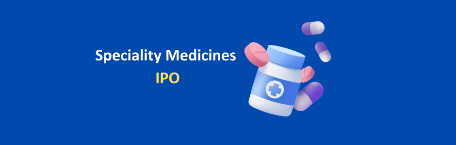 Speciality Medicines IPO banner with issue dates 20–24 March 2026 and price band ₹117–₹124 on BSE SME platform