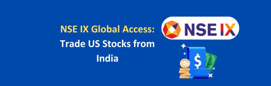 NSE IX Global Access dashboard showing fractional Apple Nvidia trades, 30-sec KYC flow, USD portfolio and 30 global markets timeline