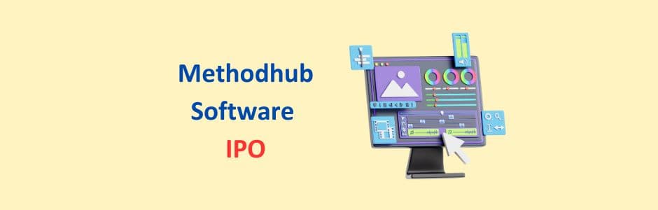 Investor reviewing Methodhub Software IPO dates, issue objectives and FY25 financials on a laptop
