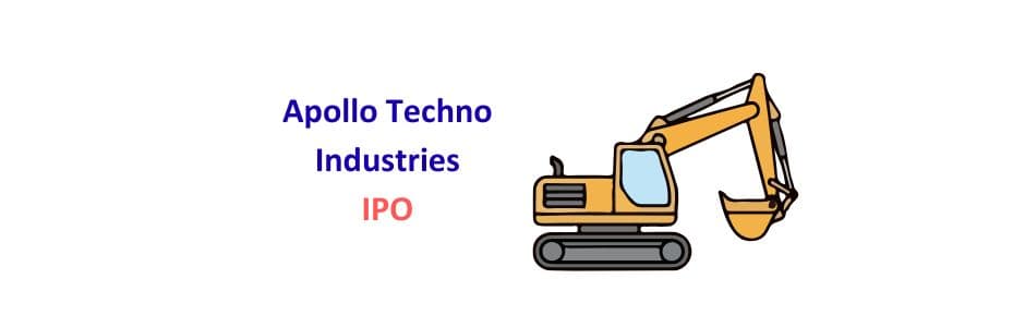 Apollo Techno Industries IPO 2025 illustration showing mining and construction equipment alongside an IPO timeline and financial highlights