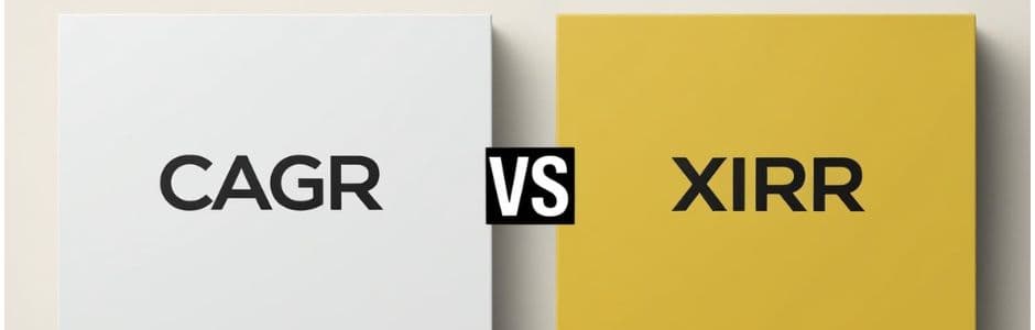 Illustration of CAGR vs XIRR with steady growth graph and SIP cash flow visuals