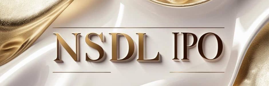 Illustration of NSDL IPO launch with stock market and financial data in background