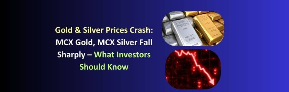 Red candlestick chart showing sharp crash in MCX gold and silver prices over three trading sessions